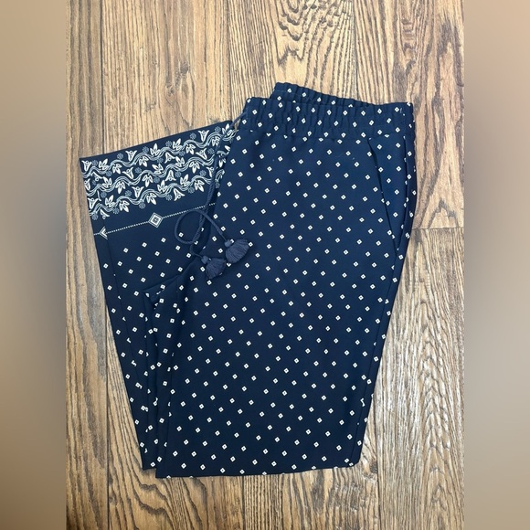 Ann Taylor LOFT Wide Leg Ankle Pants Navy Nautical Preppy Pull On - Picture 2 of 7